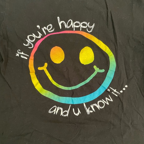 Lotus Tee Graphic T Shirts Womens JR size L Black Rainbow Smiley Face Cotton - Picture 1 of 6